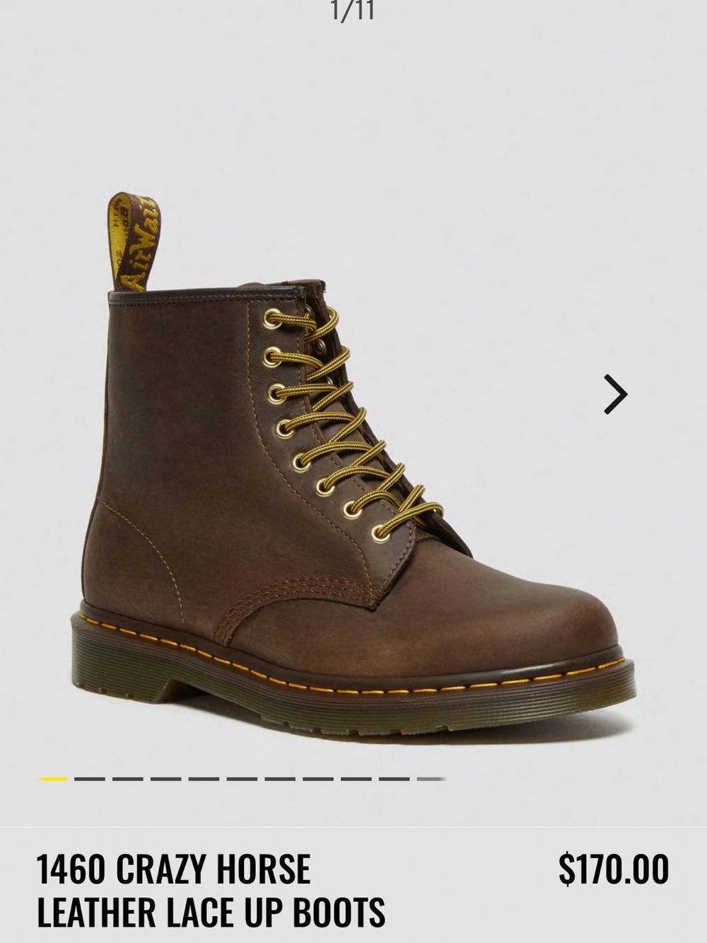 1460 crazy horse leather lace up boots